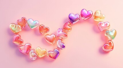 Obraz premium Iridescent hearts forming infinity symbol on pink. Valentine's Day card design