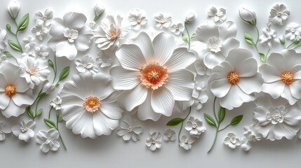 A white paper background adorned with embossed floral patterns, delicate textures blending elegance with simplicity in a seamless design