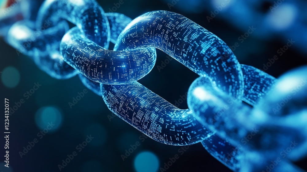Poster digitally rendered chain links connected together illustrating concepts of technology and connection