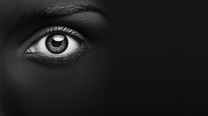 A single eye, dark and intense, gazes into the void.  A monochrome portrait of mystery and depth.