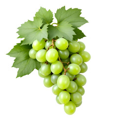 Obraz premium A bunch of green grapes with leaves on a transparent background