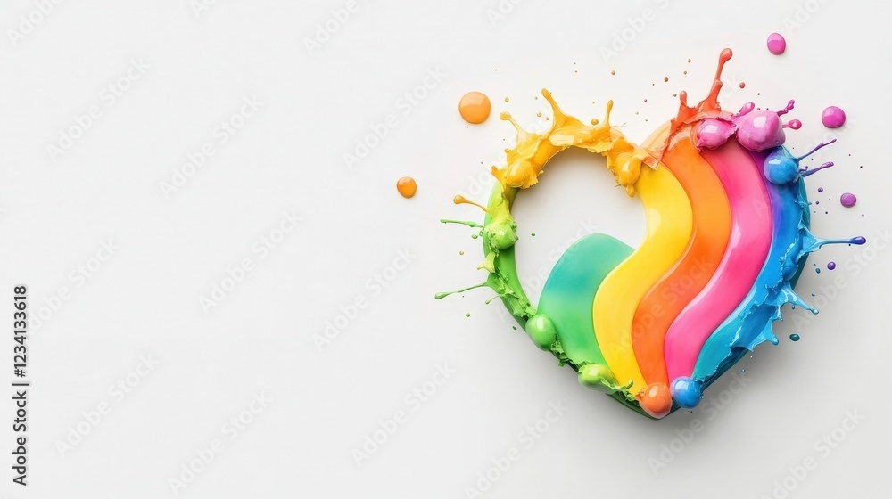 Poster rainbow colored paint splash on clean white background creating abstract artistic effect