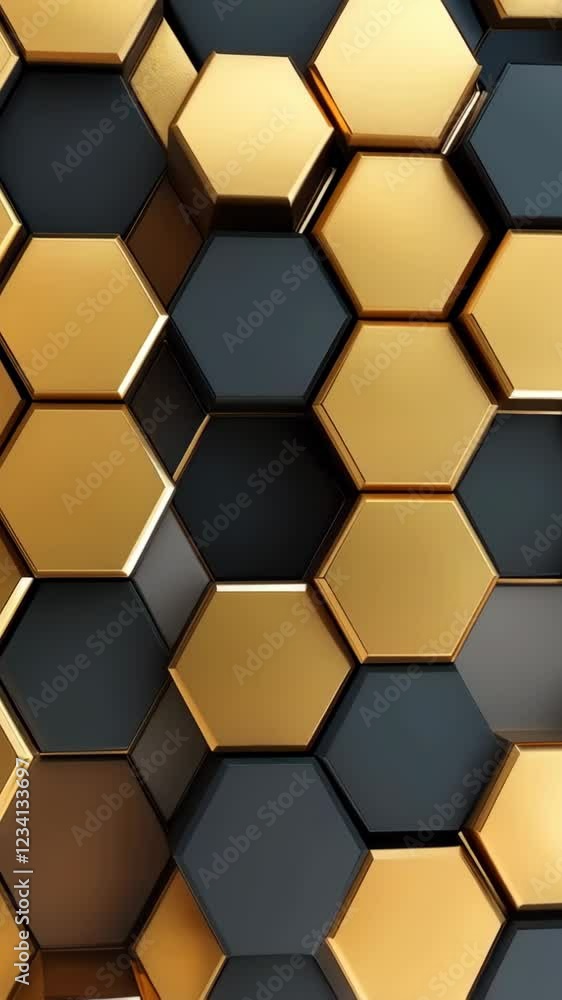 Poster dynamic gold and black hexagonal pattern shifts with reflective surfaces