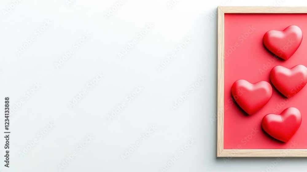 Poster red heart shaped frame on a white wall creating a minimalist and modern decorative element for inter