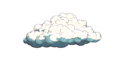 Hand drawn illustration of a fluffy cumulus cloud whimsical weather graphic cartoon style
