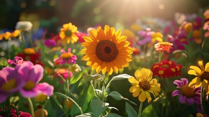 Bright and Colorful Variety of Flowers in a Blooming Garden