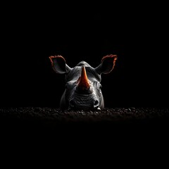 Close-up Rhino Portrait in Dark Setting