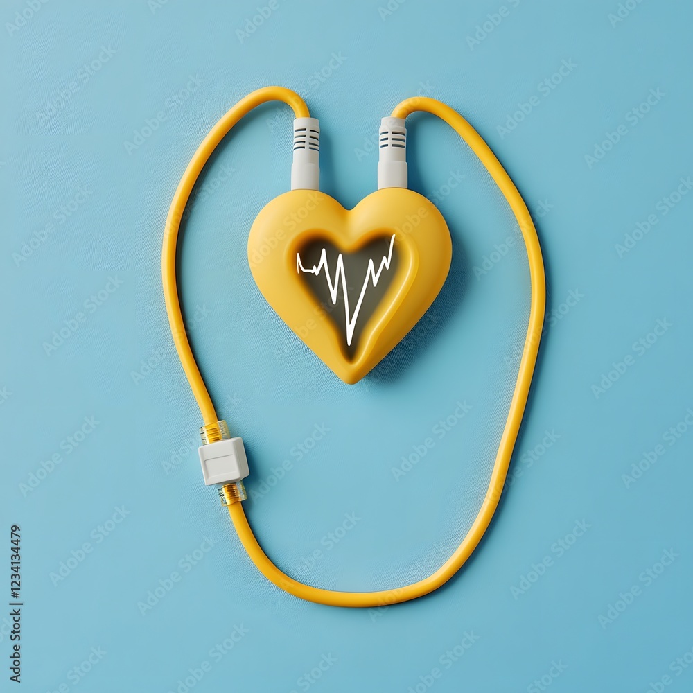 Poster heart rate monitor cable coiled neatly on a minimalist background with connectors visible capturing 
