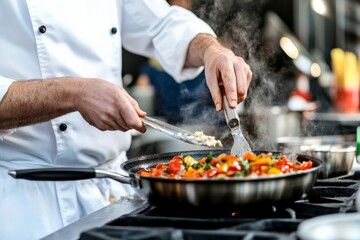 A chef demonstrating food safety practices at a festival cooking show
