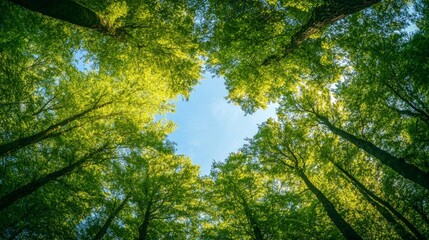 Obraz premium Lush Green Forest Surrounded by a Clear Blue Sky Above