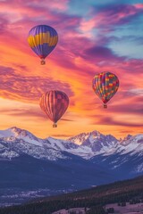 Fototapeta premium Hot Air Balloons Over Mountain Range