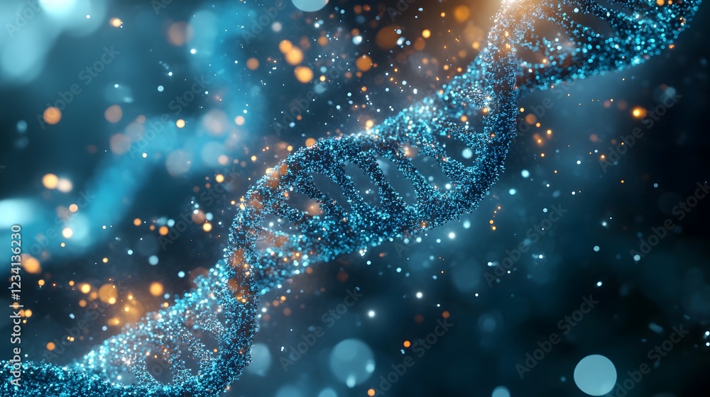 Poster highresolution 3d image of dna intertwined with animated chemical formulas and abstract biological v
