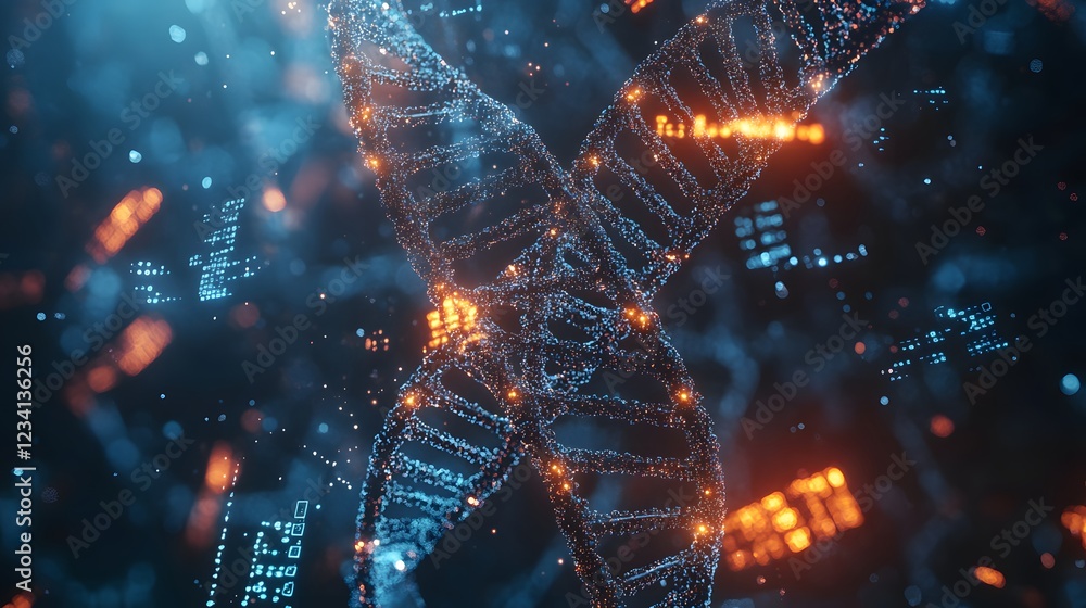 Poster highresolution 3d image of dna intertwined with animated chemical formulas and abstract biological v