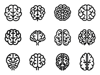 Minimalist line art icon brain collection set logo symbol
