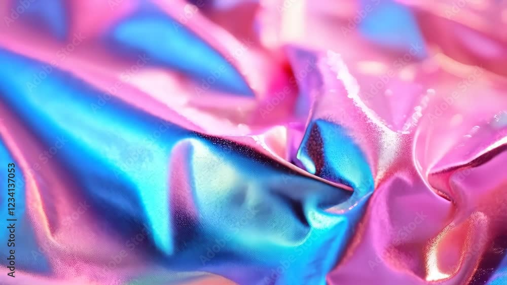 Poster vibrant iridescent fabric waves creating mesmerizing fluid movement and color shifts