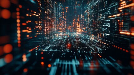 Abstract Digital Data Stream: Futuristic Technology Tunnel