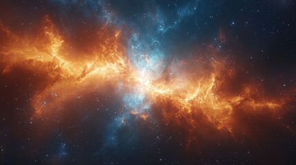Cosmic Collision: A Fiery Celestial Dance of Orange and Blue Nebulae