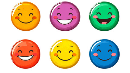 Fototapeta premium Colorful Happy Smiley Faces Collection Smiling Emojis Positive Emotions Cartoon Icons