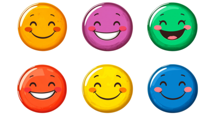 Colorful Happy Smiley Faces Collection Smiling Emojis Positive Emotions Cartoon Icons