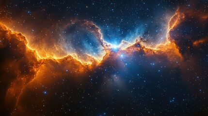 Fototapeta premium Cosmic Nebula: Fiery Orange and Azure Hues in Deep Space