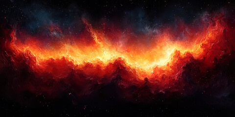 Abstract fire explosion in orange and red tones with detailed texture on a dark background. Generated with AI.