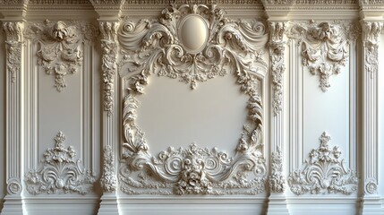 Obraz premium Ornate plaster wall design featuring intricate patterns and elegant details in a spacious room