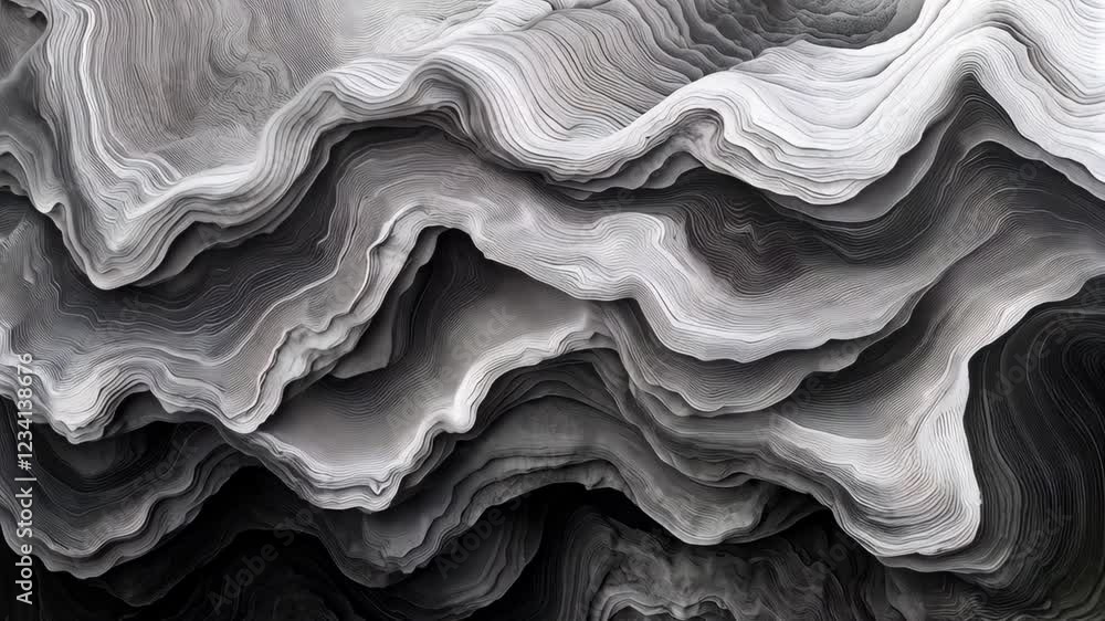 Aufkleber mesmerizing flow of abstract layered waves in monochrome motion
