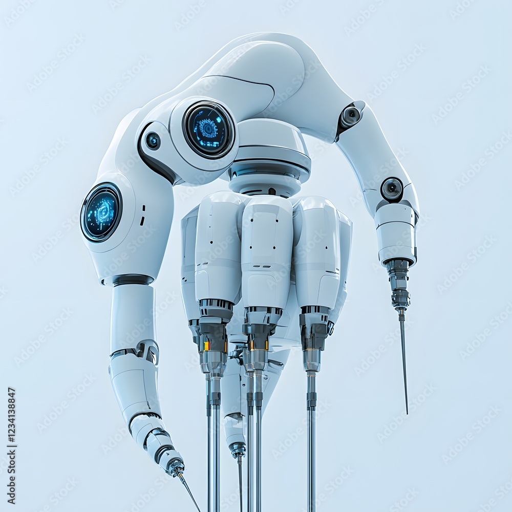 Poster hightech robotic surgical system isolated on a minimalist background offering precision in complex s