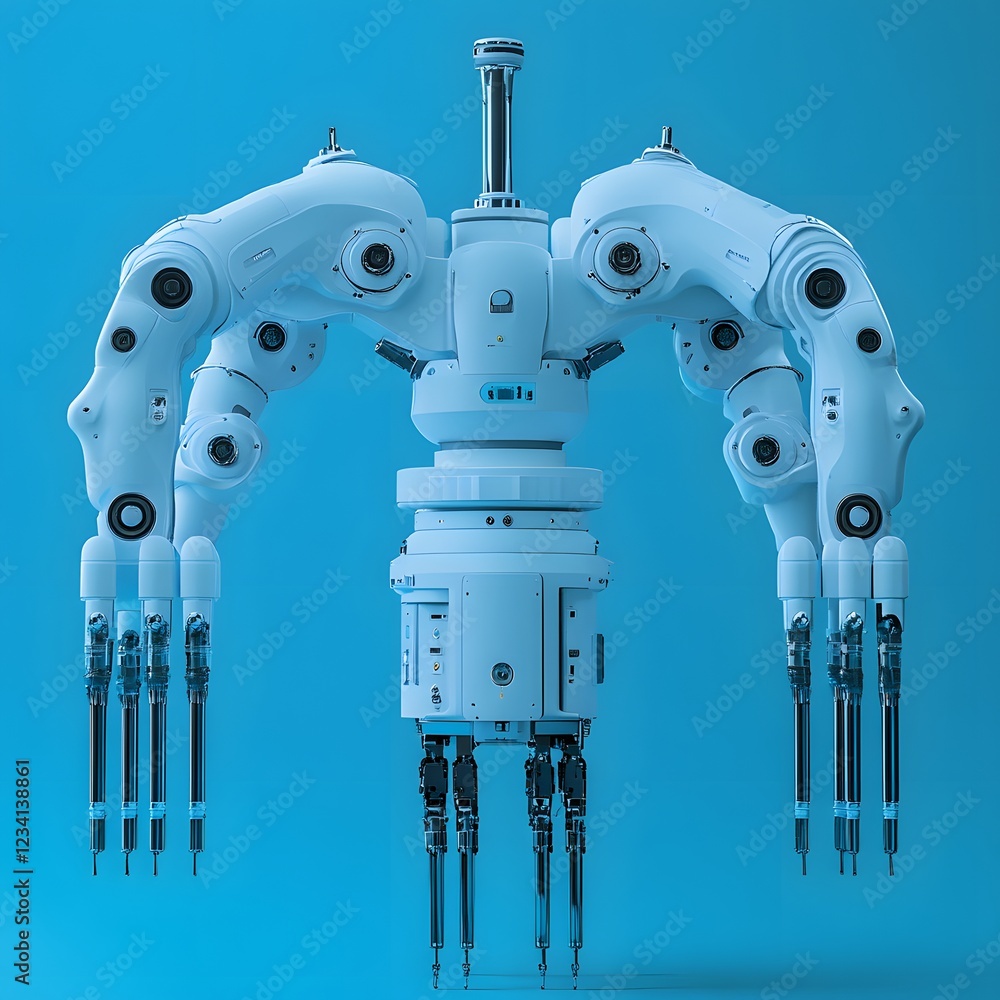 Poster hightech robotic surgical system isolated on a minimalist background offering precision in complex s