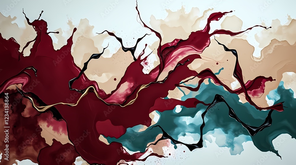 Aufkleber rich abstract composition with dynamic red, blue, and beige hues blending across a textured canvas. 