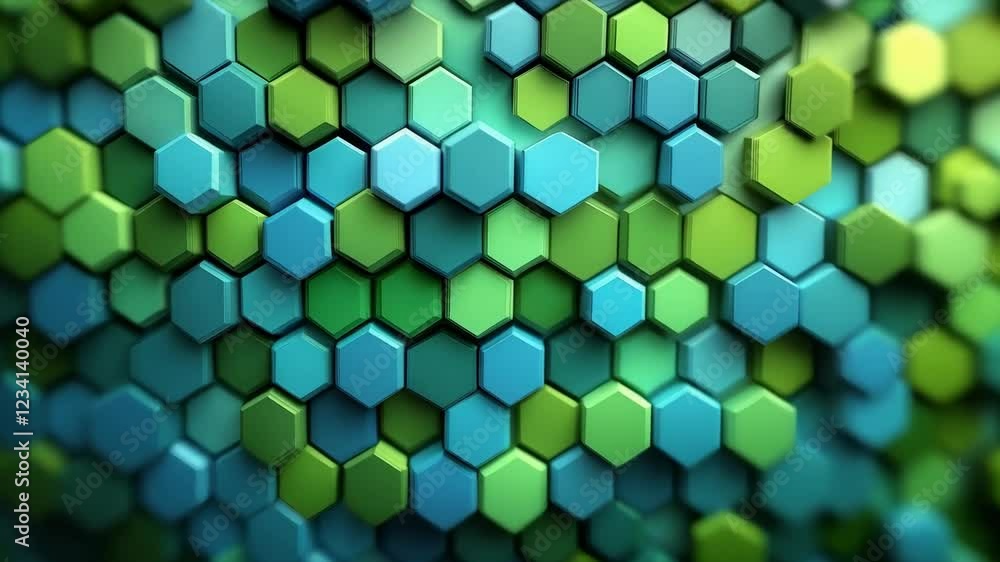 Poster dynamic hexagonal pattern shifting with vibrant green and blue tones