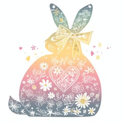 Naklejka premium A joyful and ornate floral bunny with a bright, rainbow-hued gradient, combining folk art and modern elegance for Easter decorations and creative projects.
