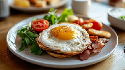 A close-up of a breakfast plate with perfect lighting and composition
