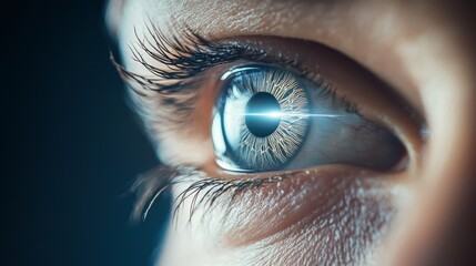 A close-up of a human eye showcasing intricate details, vibrant colors, and reflections, emphasizing the beauty and complexity of vision.