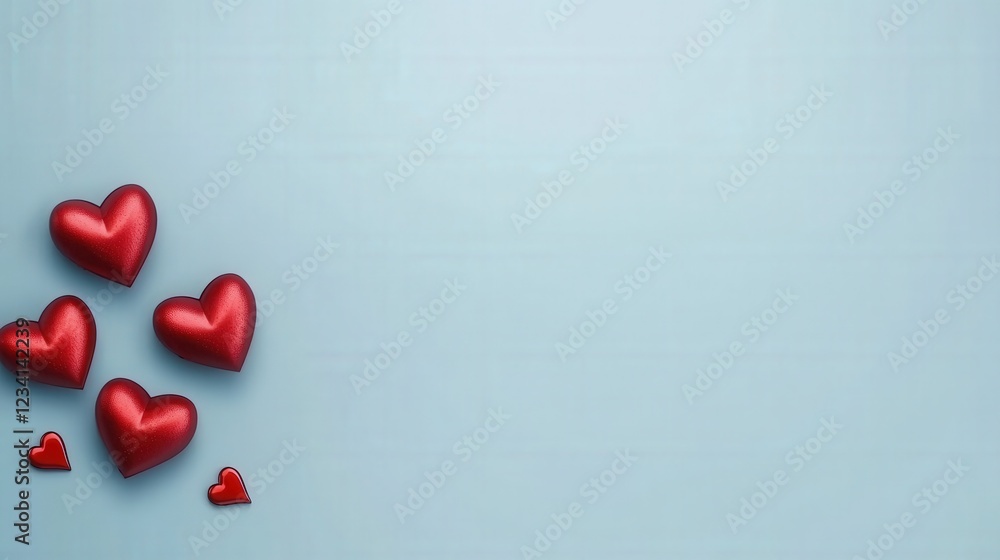 Aufkleber red hearts scattered on a solid blue background creating a vibrant and playful design element