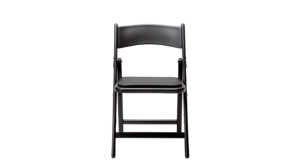 The black folding chair stands alone against a white background, showcasing its sleek design and versatility. Ideal for indoor or outdoor settings, it offers functional seating