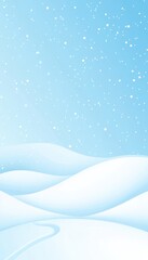 Snowy landscape under a light blue winter sky. Gentle hills and a winding path.