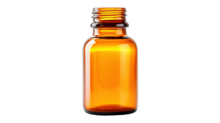 This isolated amber glass bottle stands upright against a white background, showcasing its clean design and usability for essential oils or natural products