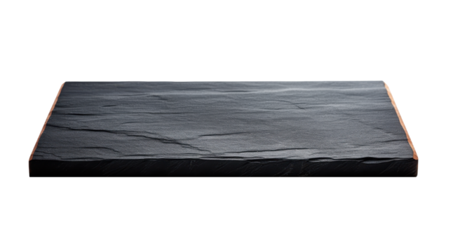 This dark slate surface is isolated on a clean background, showcasing its smooth texture and stylish design. Ideal for serving appetizers or highlighting decorative pieces