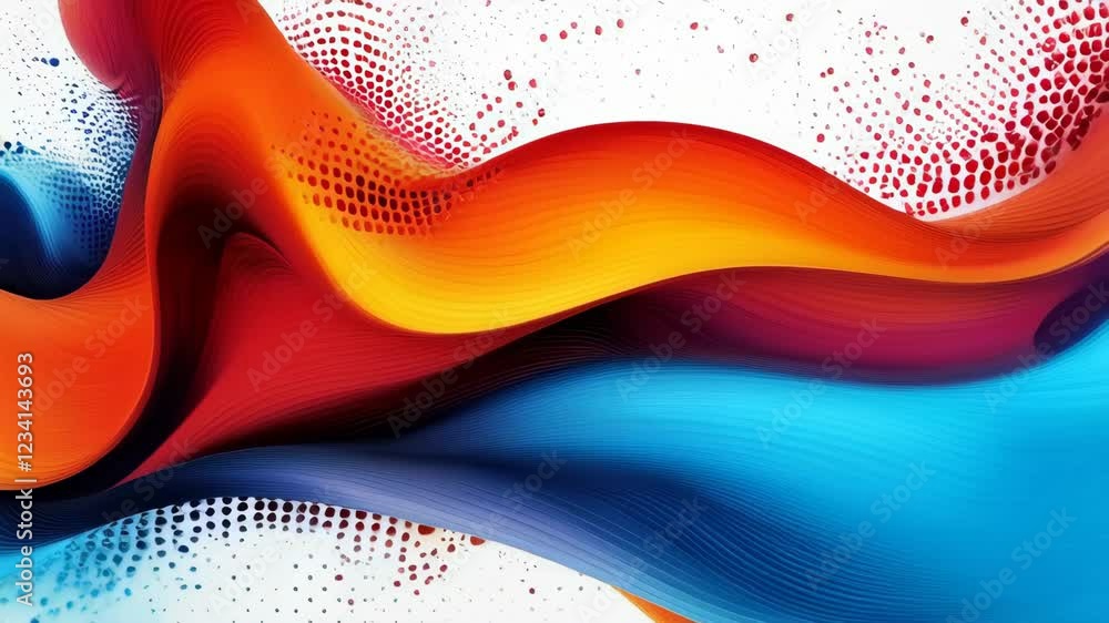 Poster dynamic abstract waves of vibrant colorful energy flowing with swirling motion across a white backgr