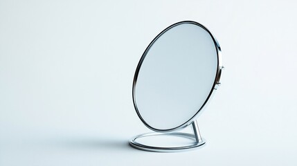Fototapeta premium Chrome vanity mirror, studio shot, white background, reflection, beauty