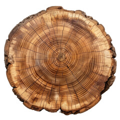 large wooden tree stump slice isolated on transparent white background, clipping path