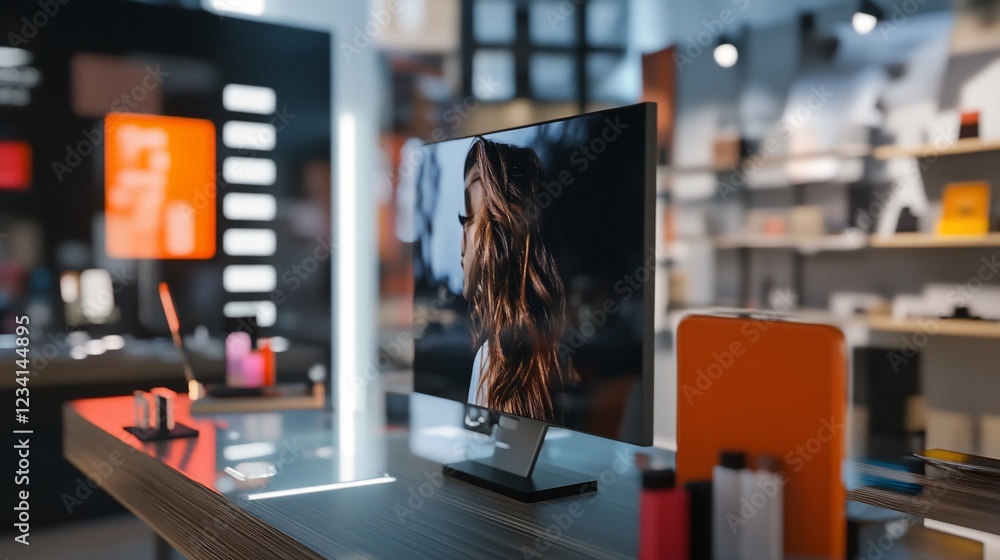 Poster Modern Technology Showcase featuring a large display monitor in a retail environment
