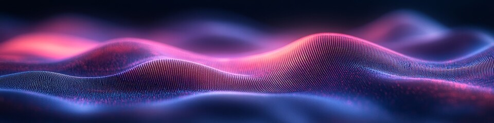 Abstract Luminous Grid, Digital Matrix of Glowing Waves, Vibrant Purple, Blue, and Pink Colors