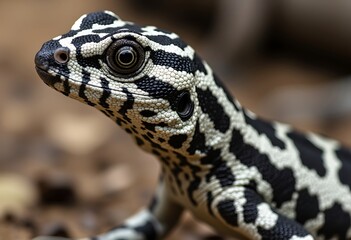Stunning Black and White Lizard Close Up Photo