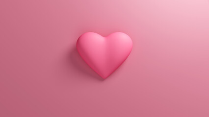Light pink heart with soft shadow on a pink background. Valentine's day romantic backdrop. 3d render illustration.