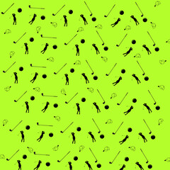 Golf-Themed Pattern: Silhouettes, Clubs, Balls, and Caps