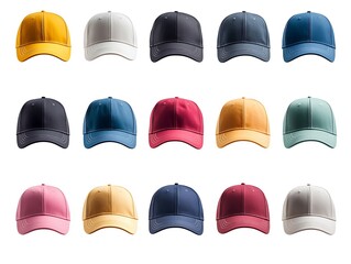 Colorful caps displayed in flat lay style fashion market product photography