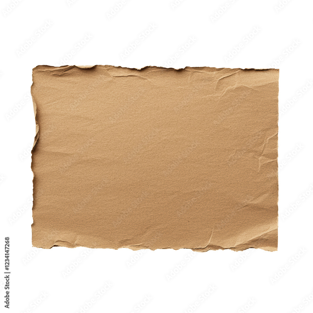 Poster torn brown paper with rough and uneven edges, displaying a textured surface ideal for artistic or de