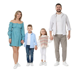 Obraz premium Happy parents with their children on white background
